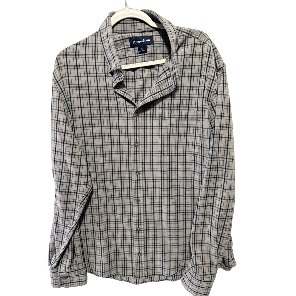 Mizzen+Main Mens 2XL Gray Plaid Flannel Long Sleeve Button Down Shirt